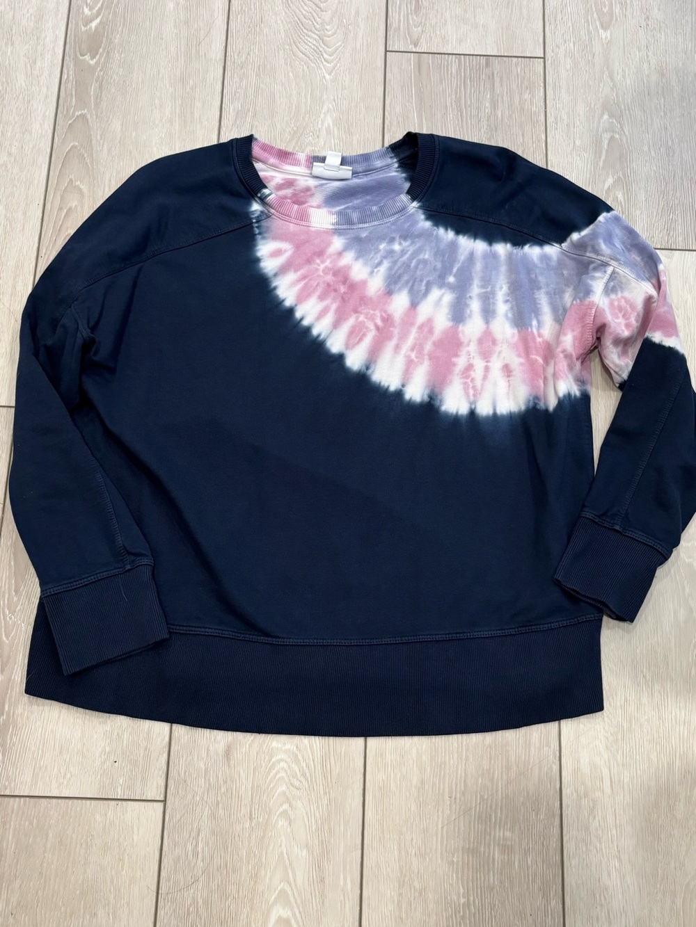 J. Jill Navy Sweatshirt with Pink and Lavender Tie-Dye XS